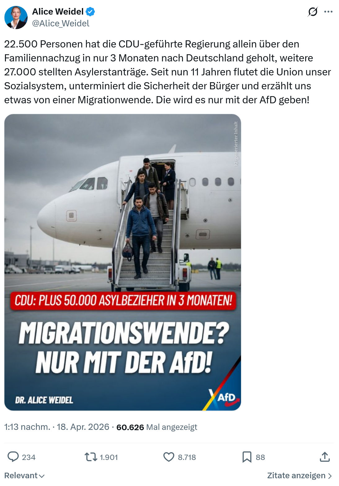 Alice Weidel: 22.500 Personen hat die CDU-geführte…