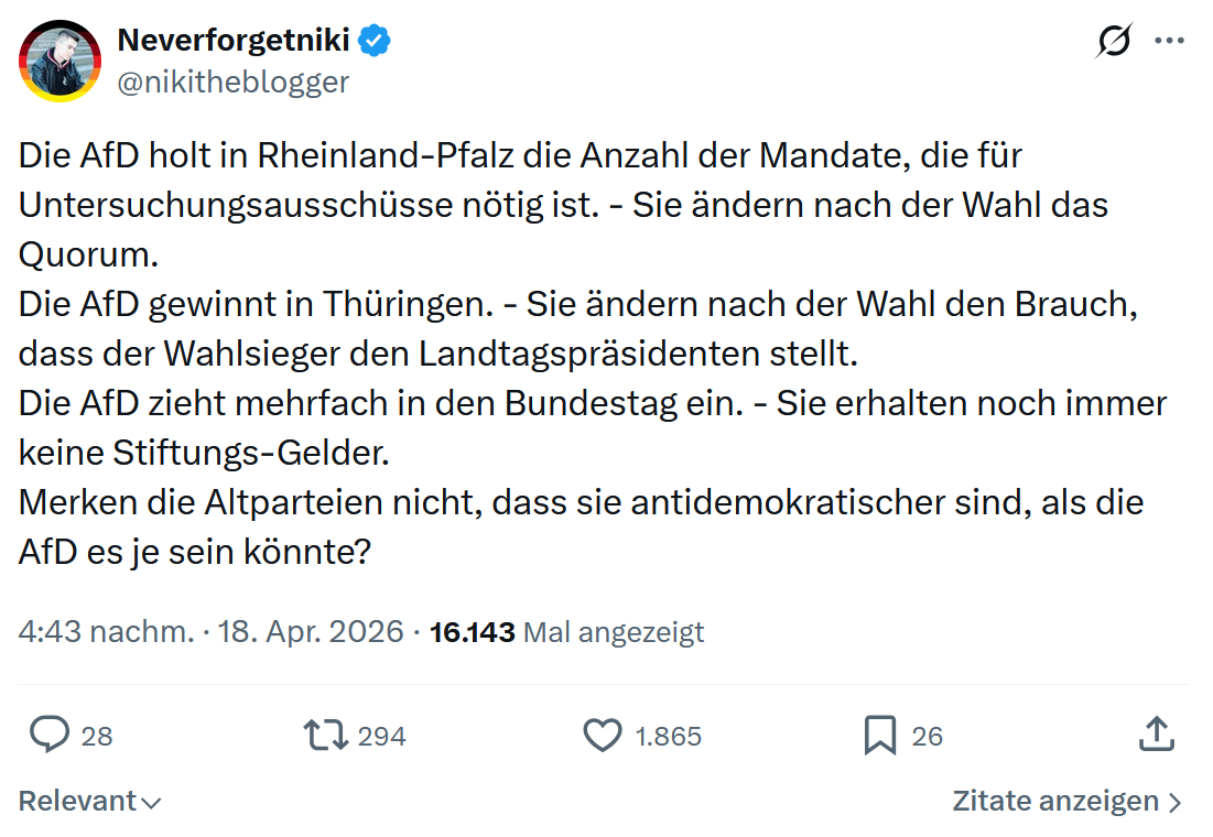 Neverforgetniki: Die AfD holt in Rheinland-Pfalz…