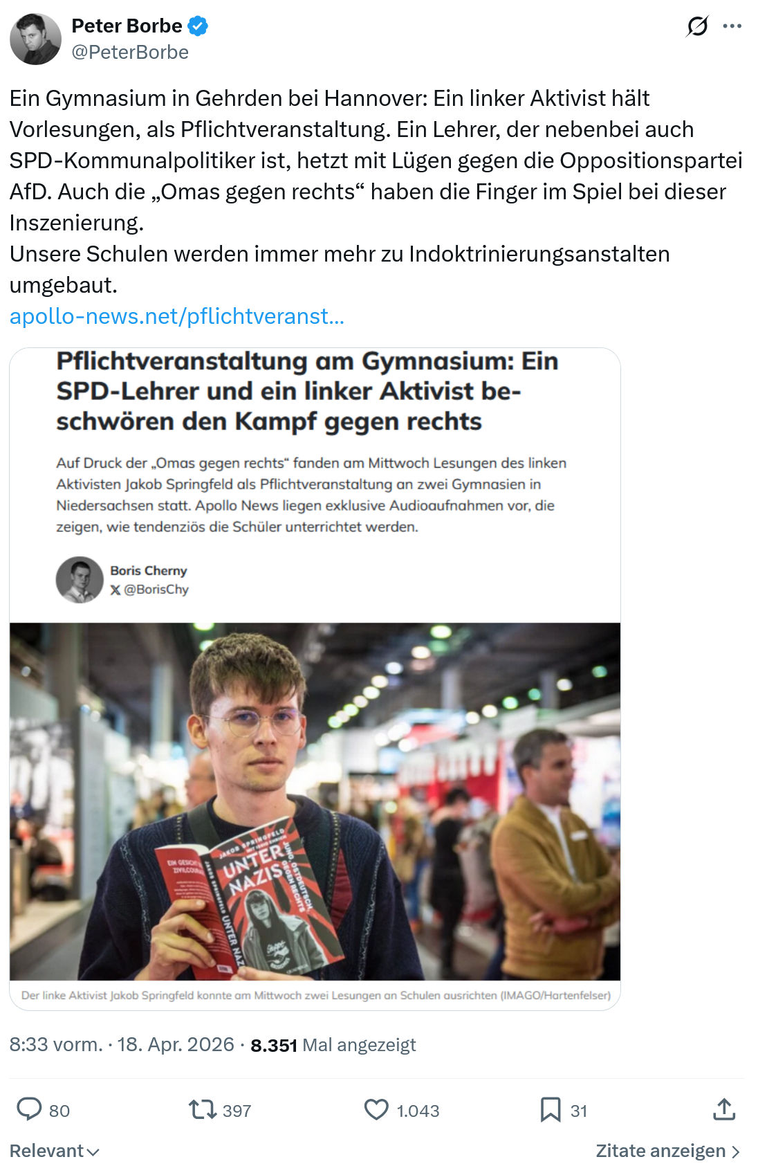 Peter Borbe: Ein Gymnasium in Gehrden bei Hannover…