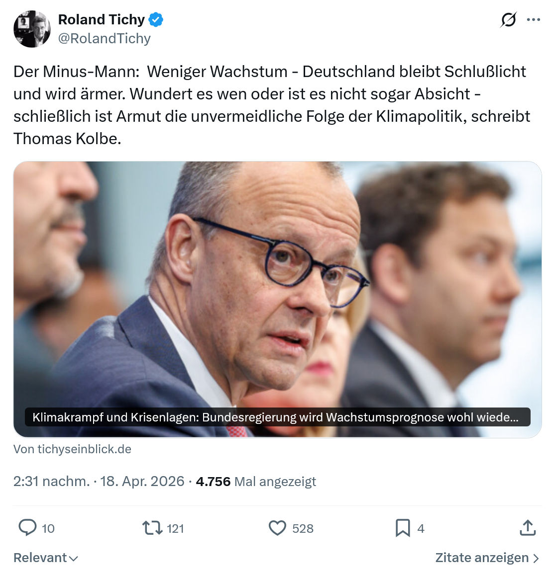 Roland Tichy: Der Minus-Mann…