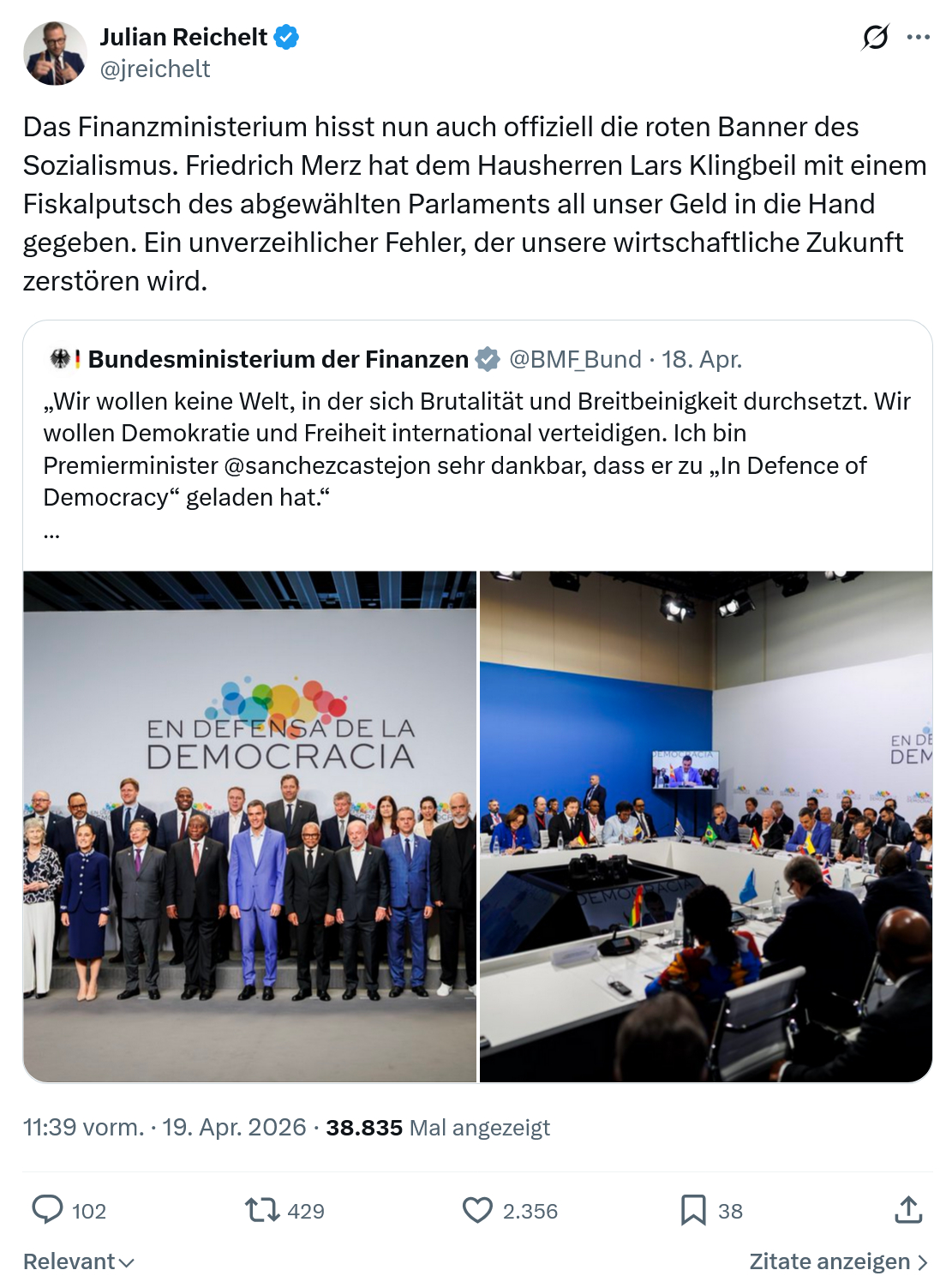 Julian Reichelt: Das Finanzministerium hisst nun auch offiziell…