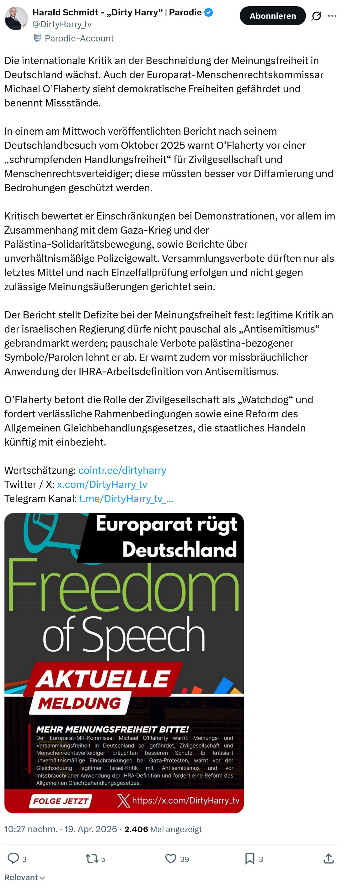Harald Schmidt: Die internationale Kritik an der Beschneidung…