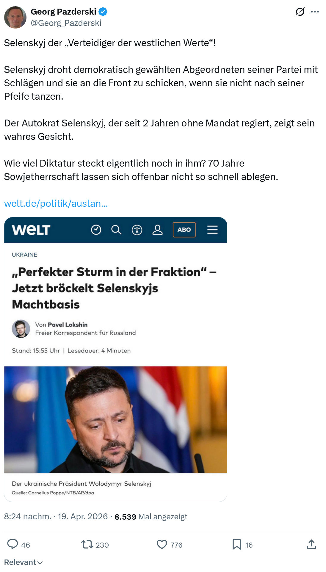 Georg Pazderski: Selenskyj der „Verteidiger der westlichen Werte“…