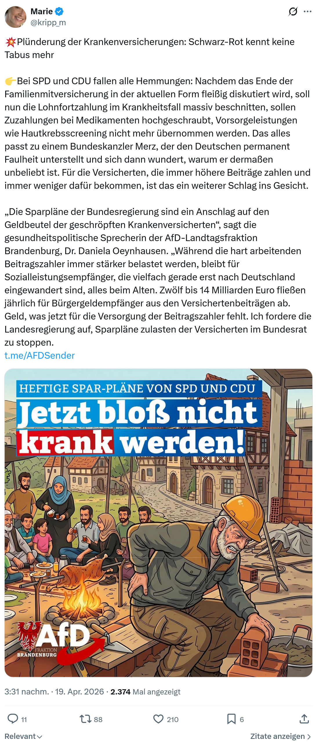Marie kripp: Plünderung der Krankenversicherungen…