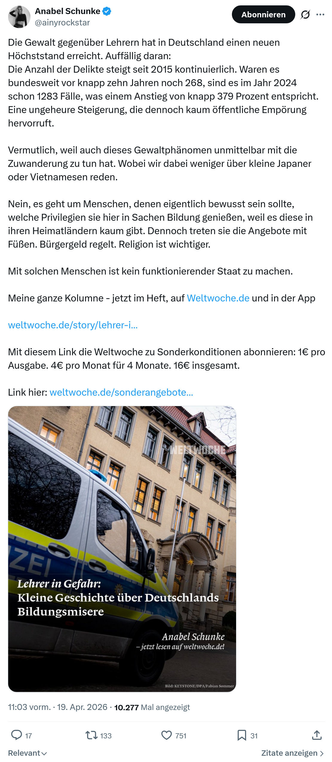 Anabel Schunke: Die Gewalt gegenüber Lehrern…
