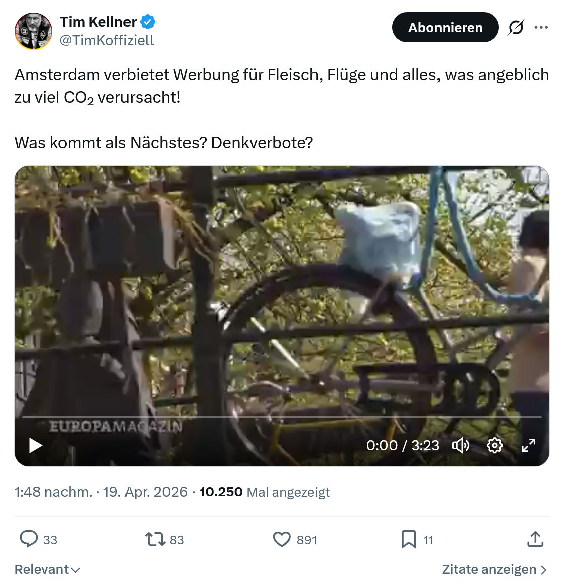 Tim Kellner: Amsterdam verbietet Werbung für Fleisch…
