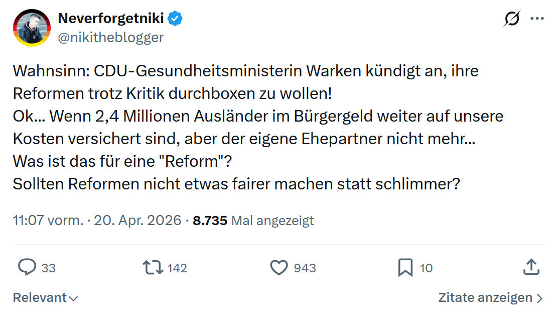 Neverforgetniki: Wahnsinn: CDU-Gesundheitsministerin Warken…
