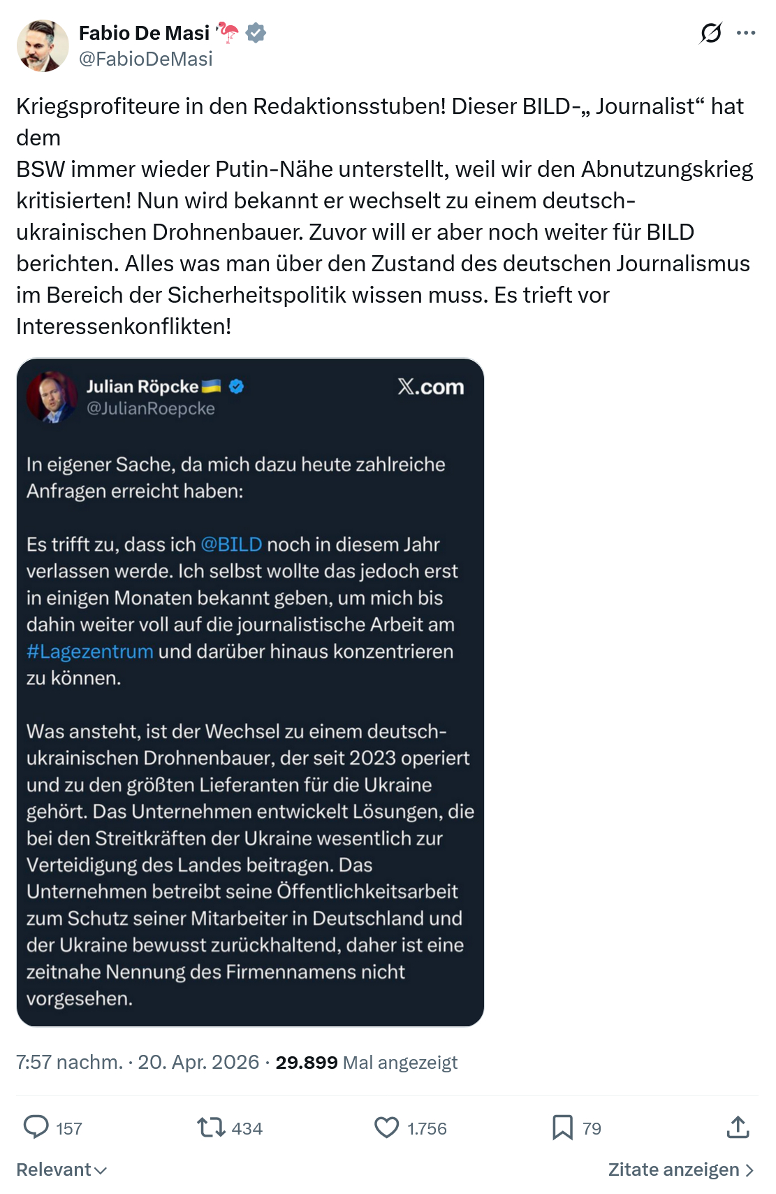 Fabio De Masi: Kriegsprofiteure in den Redaktionsstuben…