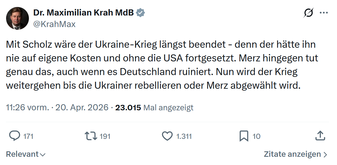 Maximilian Krah: Mit Scholz wäre der Ukraine-Krieg…