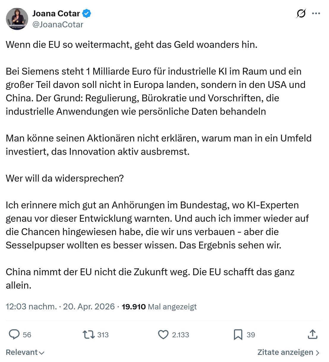Joana Cotar: Wenn die EU so weitermacht…