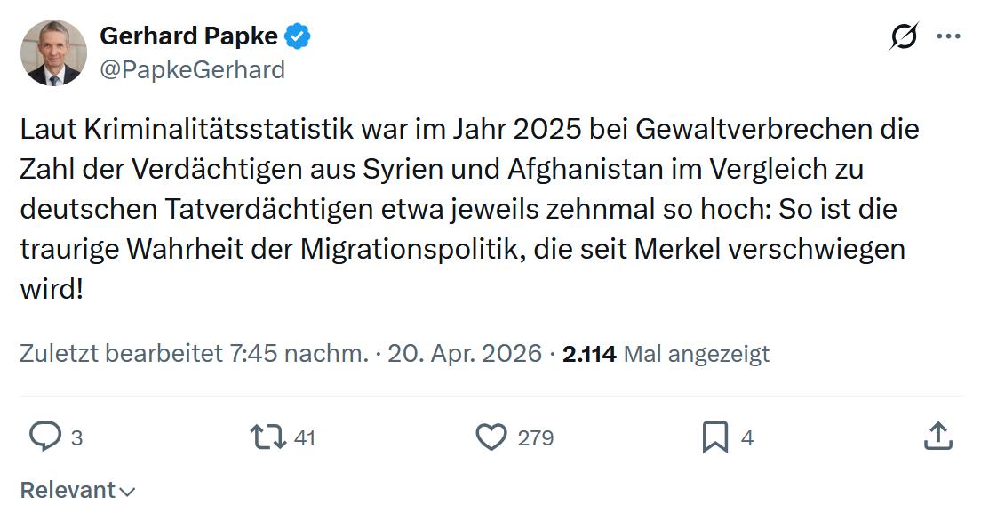 Gerhard Papke: Laut Kriminalitätsstatistik war im Jahr 2025…