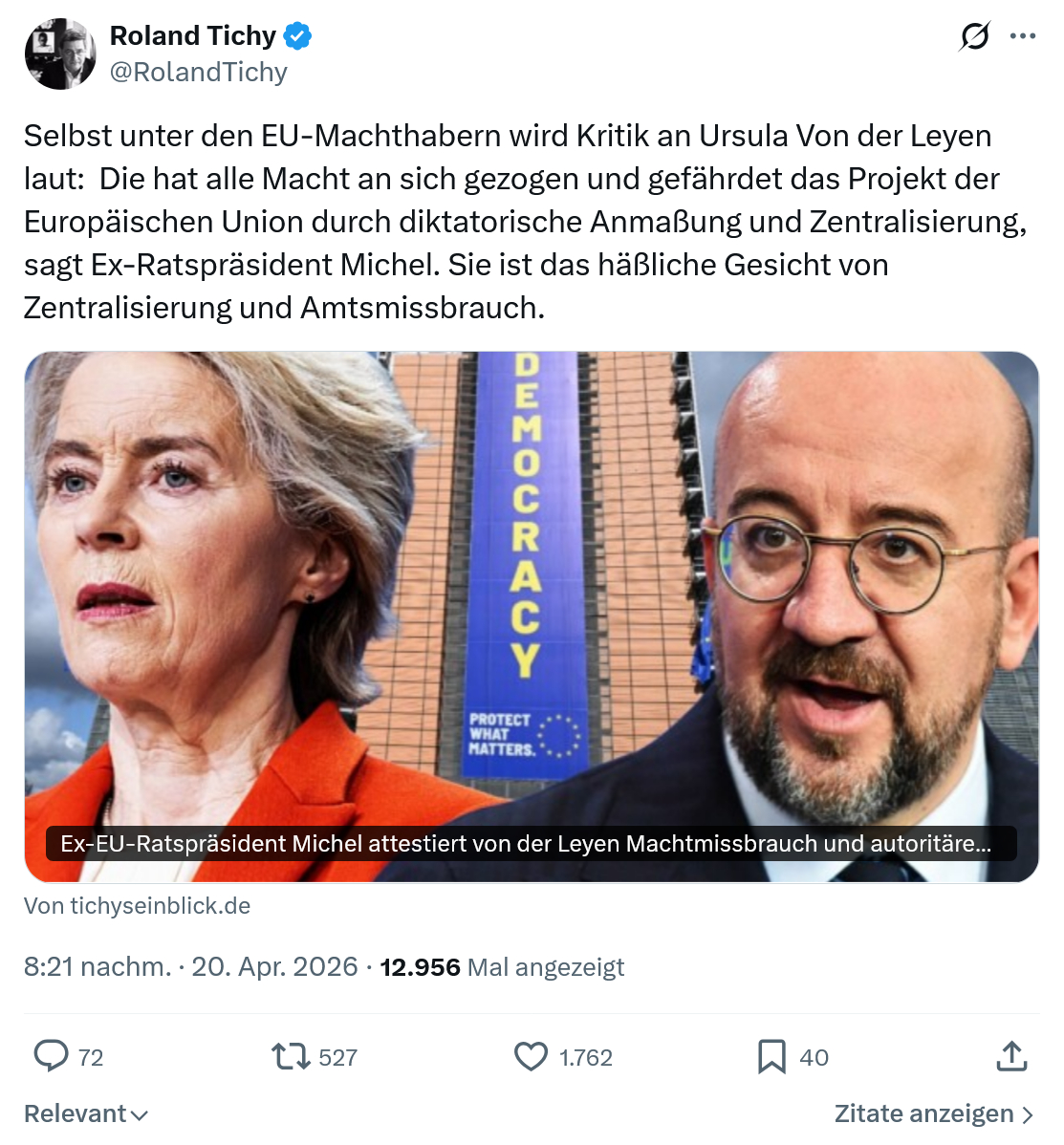 Roland Tichy: Selbst unter den EU-Machthabern…