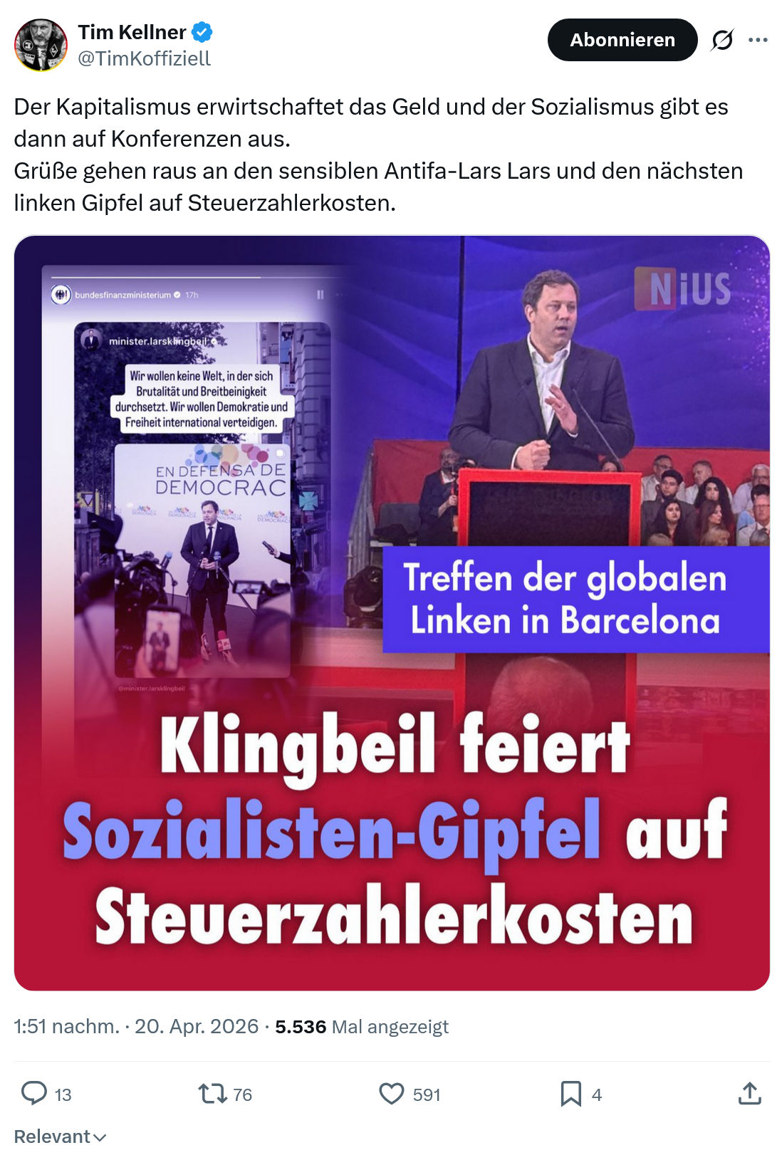 Tim Kellner: Der Kapitalismus erwirtschaftet das Geld…