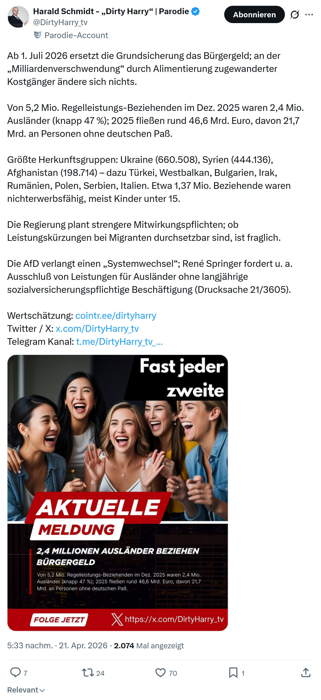 Harald Schmidt: Ab 1. Juli 2026 ersetzt die Grundsicherung…