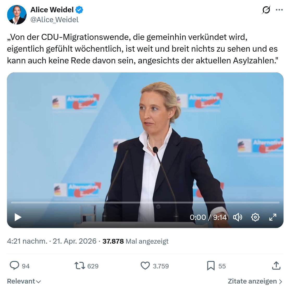 Alice Weidel: Von der CDU-Migrationswende...