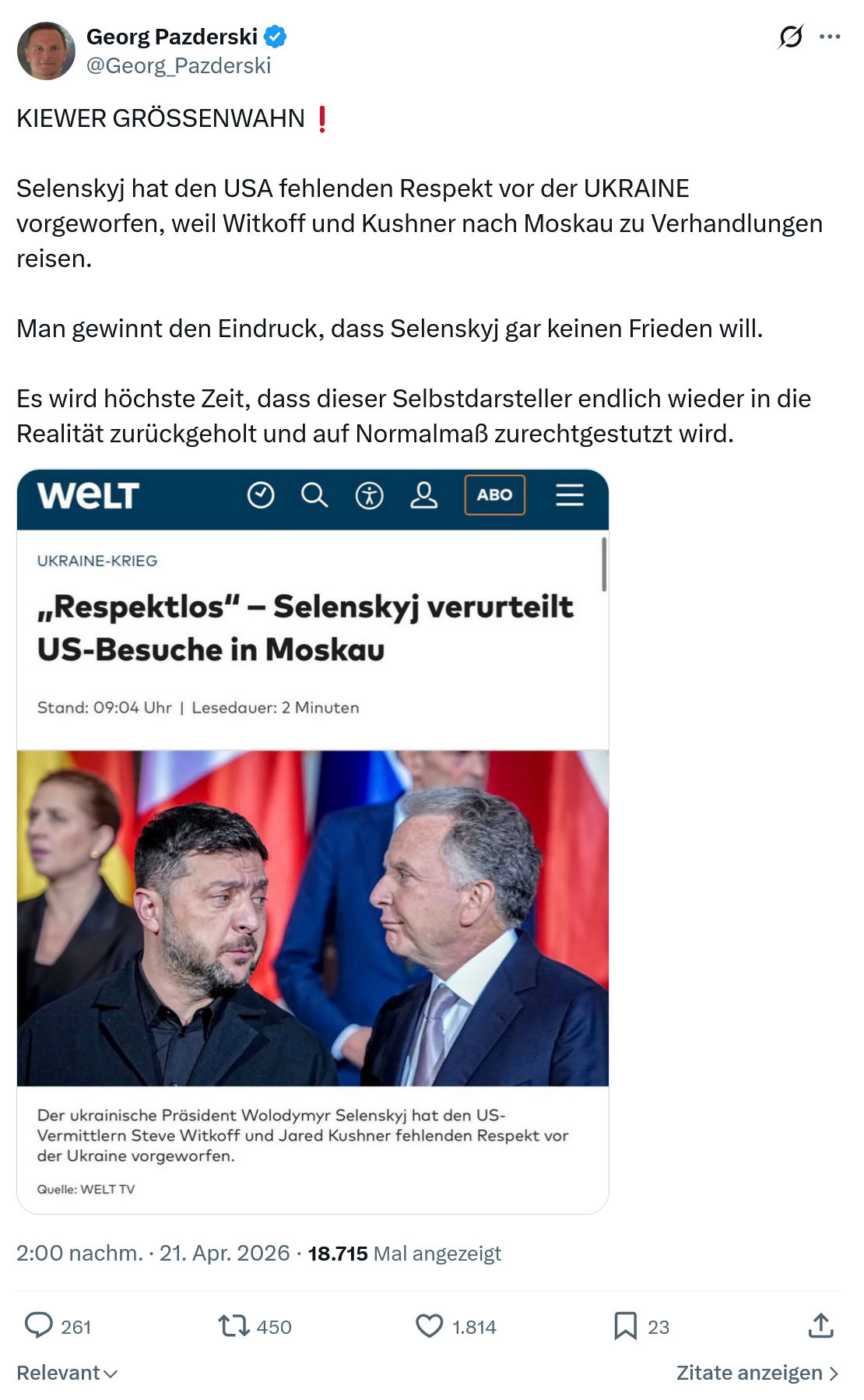 Georg Pazderski: KIEWER GRÖSSENWAHN…
