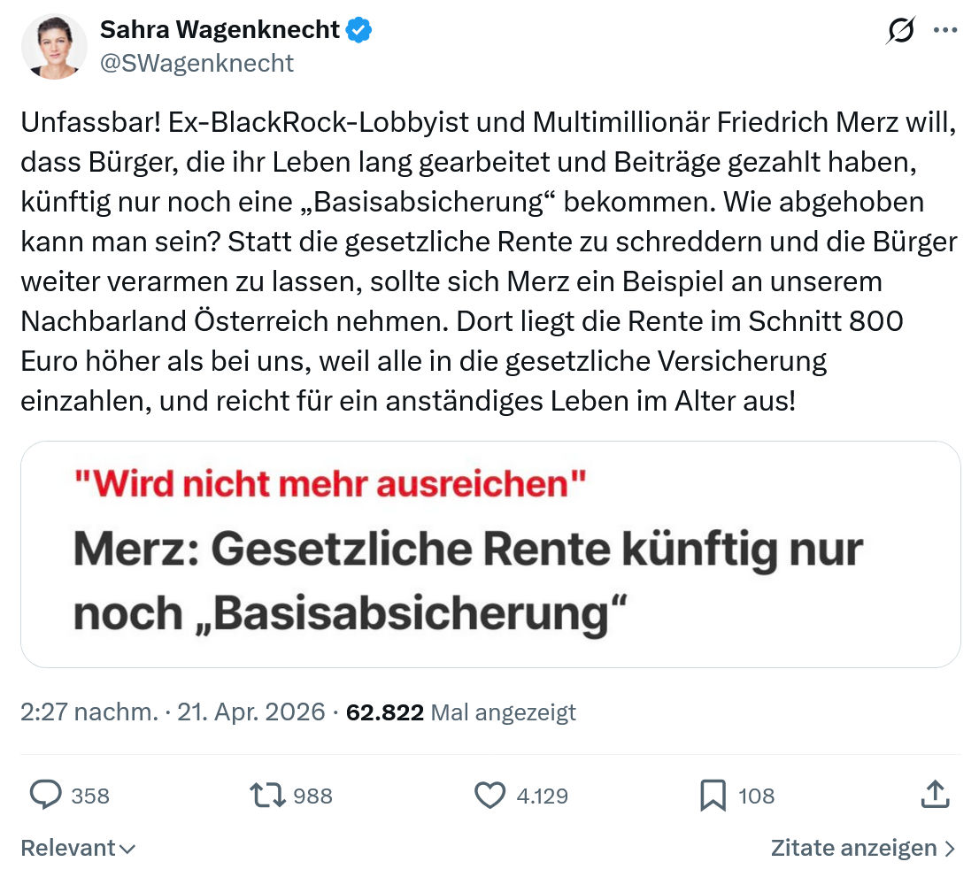 Sahra Wagenknecht: Unfassbar! Ex-BlackRock-Lobbyist und Multimillionär…