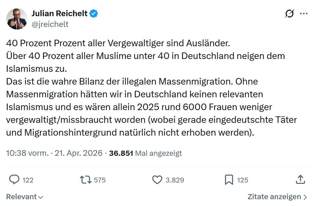 Julian Reichelt: 40 Prozent Prozent aller Vergewaltiger sind Ausländer…