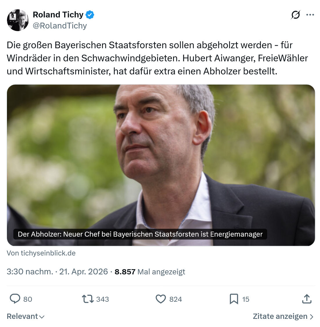 Roland Tichy: Die großen Bayerischen Staatsforsten…
