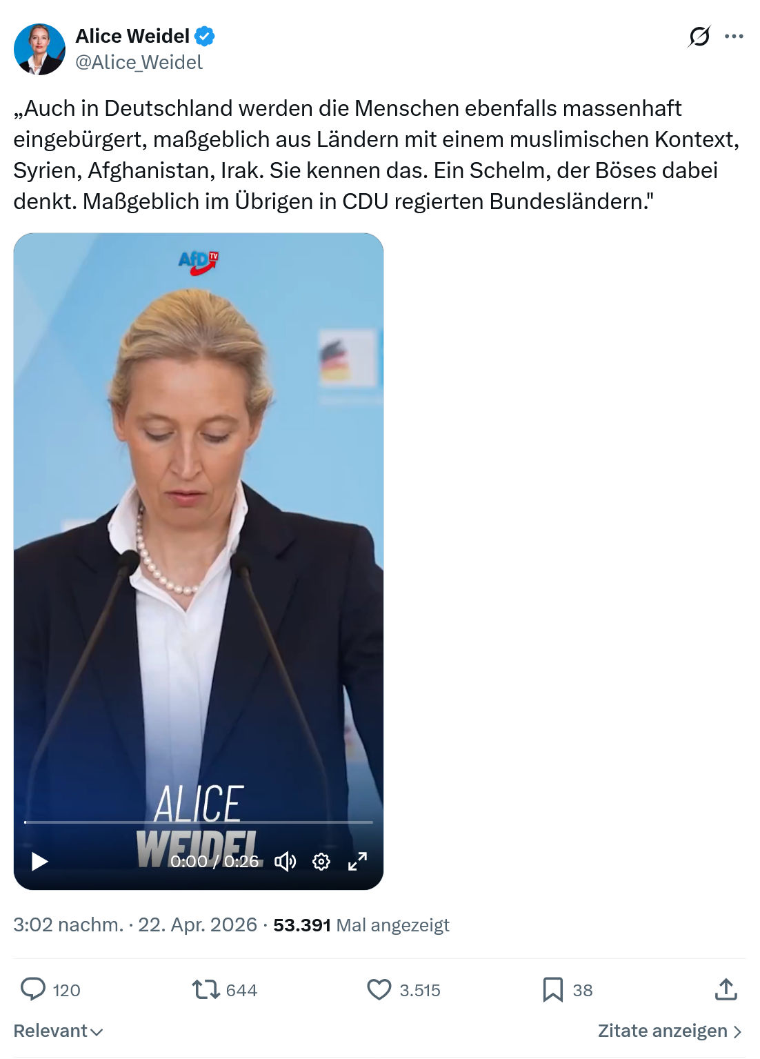 Alice Weidel: Auch in Deutschland werden die Menschen…