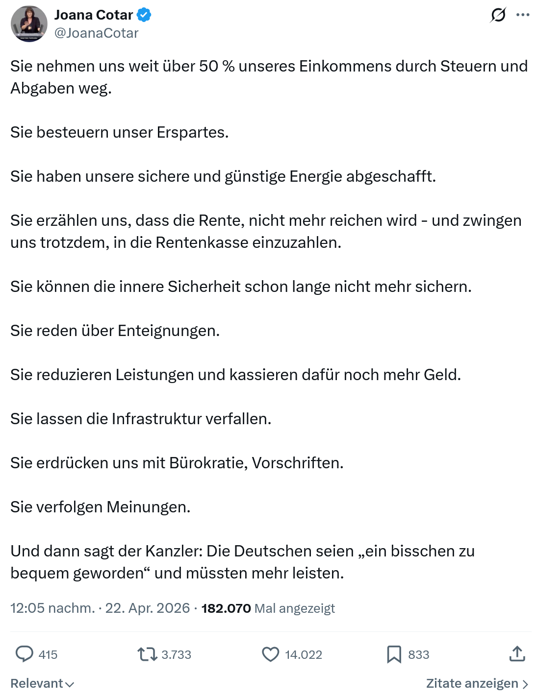 Joana Cotar: Sie haben unsere sichere und günstige Energie…
