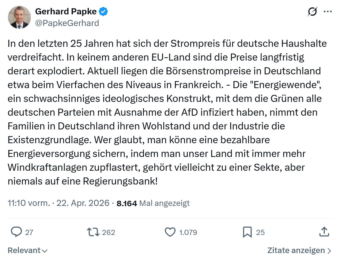 Gerhard Papke: In den letzten 25 Jahren hat sich der Strompreis…