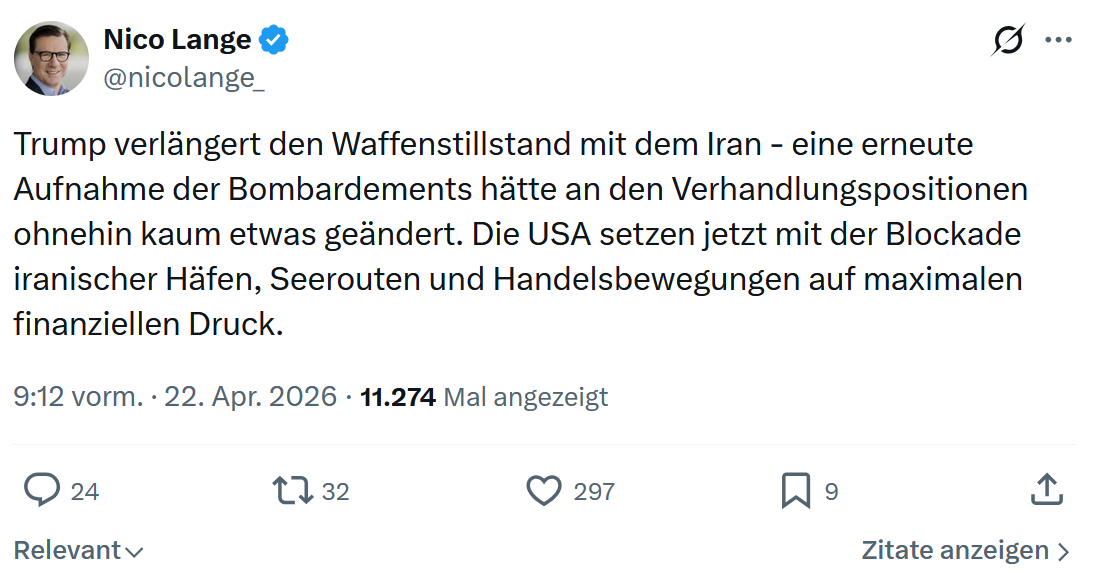 Nico Lange: Trump verlängert den Waffenstillstand…