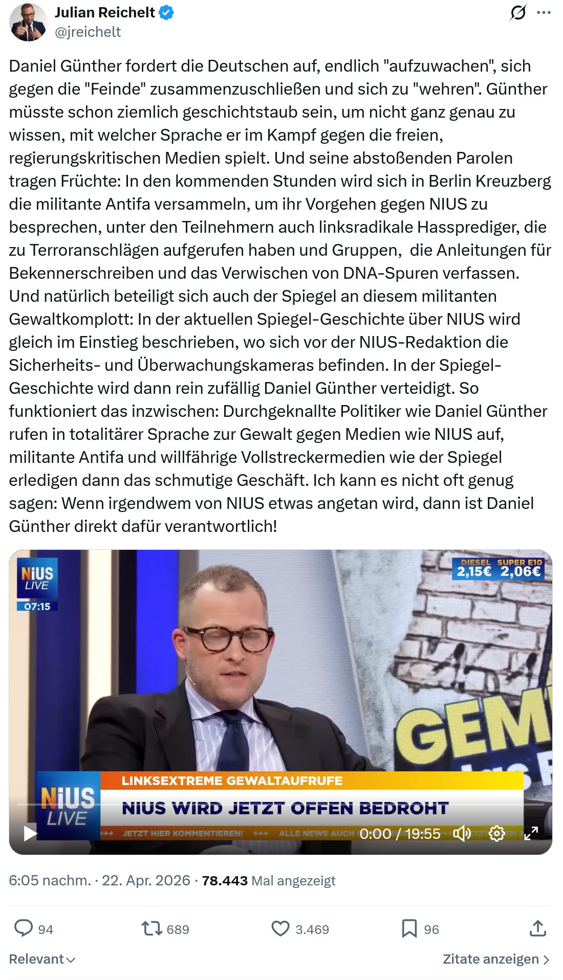 Julian Reichelt: Daniel Günther fordert die Deutschen auf…