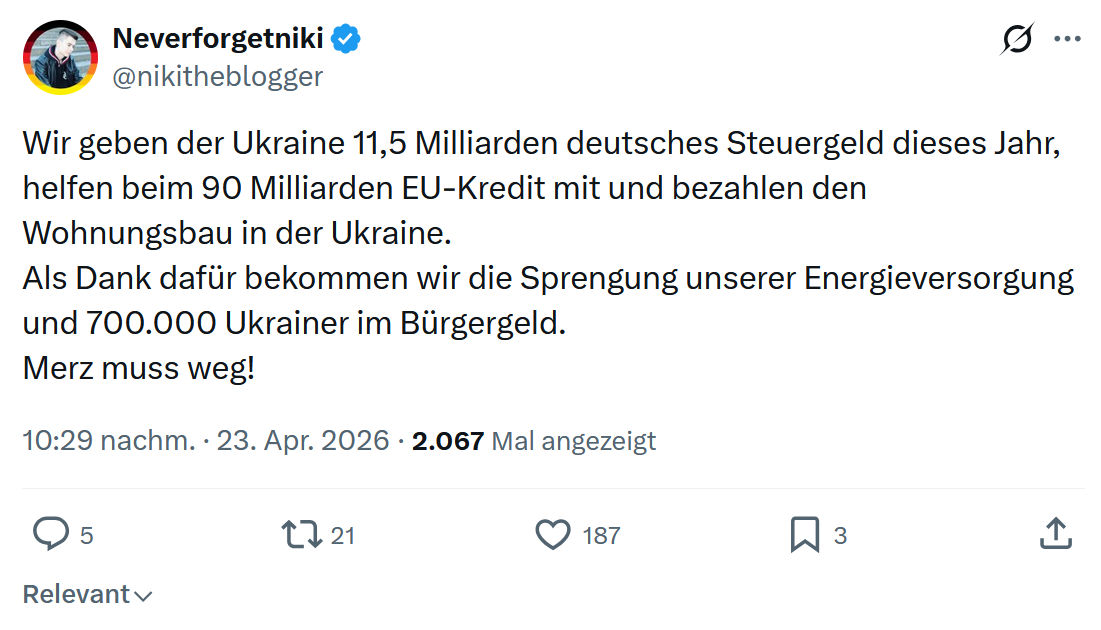 Neverforgetniki: Wir geben der Ukraine 11,5 Milliarden...