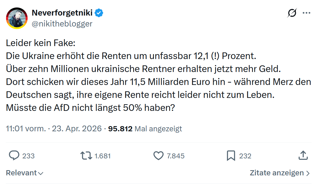 Neverforgetniki: Die Ukraine erhöht die Renten...