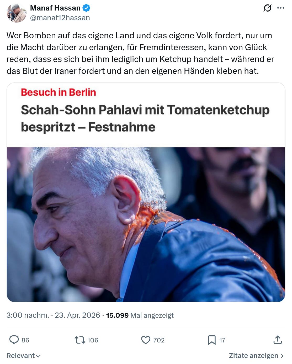Manaf Hassan: Wer Bomben auf das eigene Land...