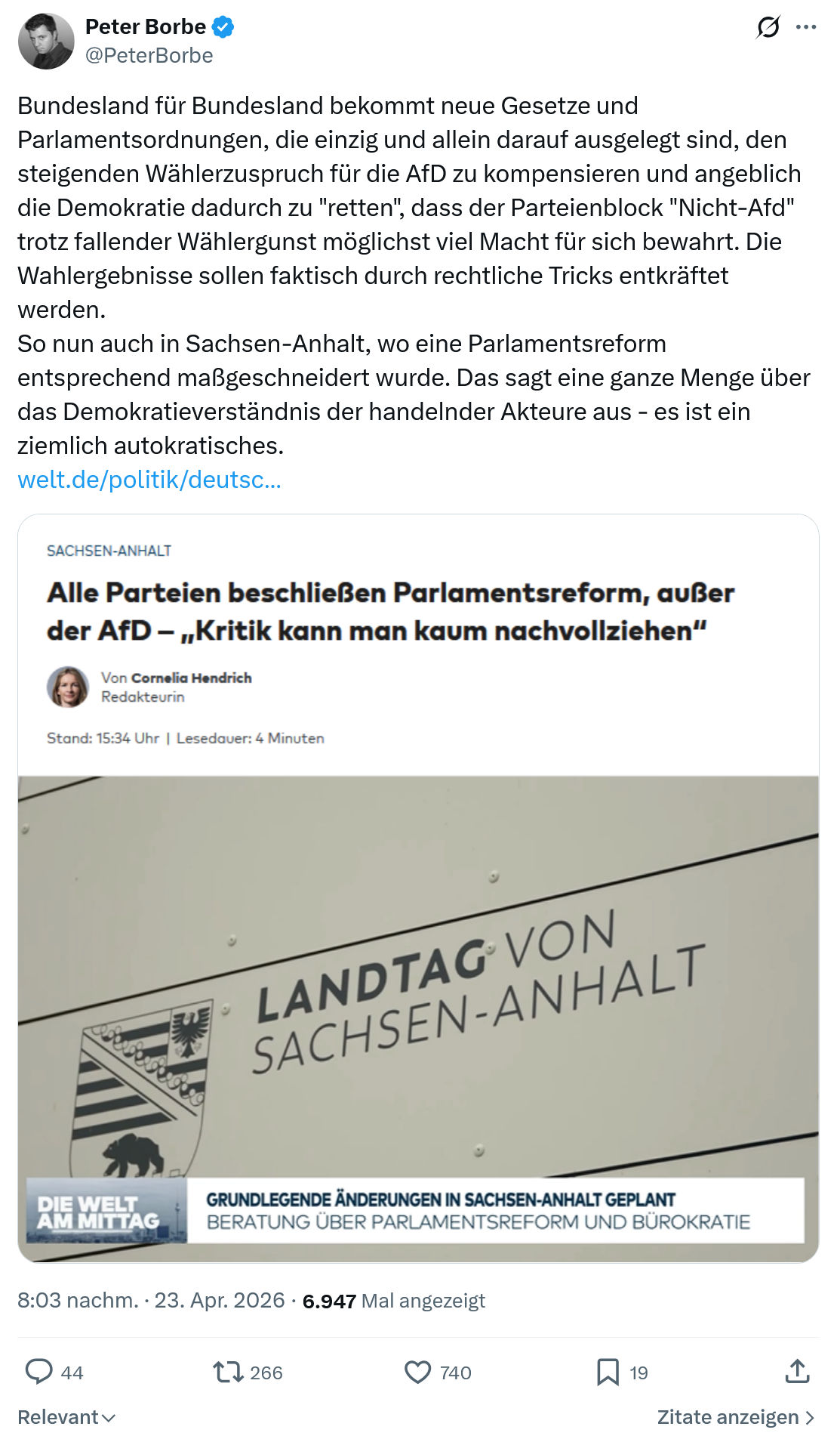 Peter Borbe: Bundesland für Bundesland bekommt neue...