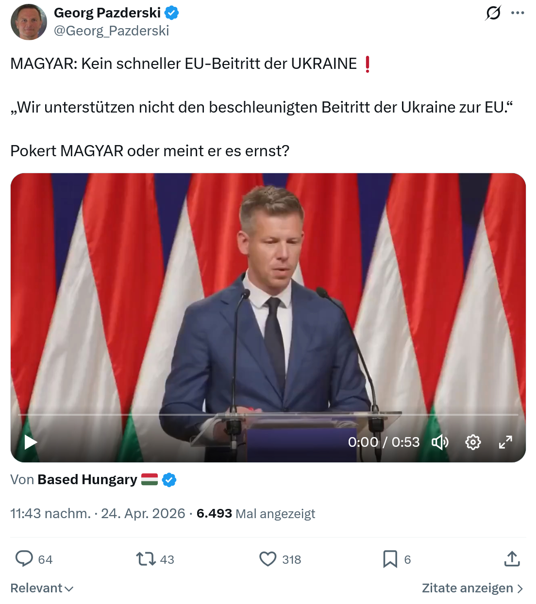 Georg Pazderski: MAGYAR: Kein schneller EU-Beitritt der UKRAINE…