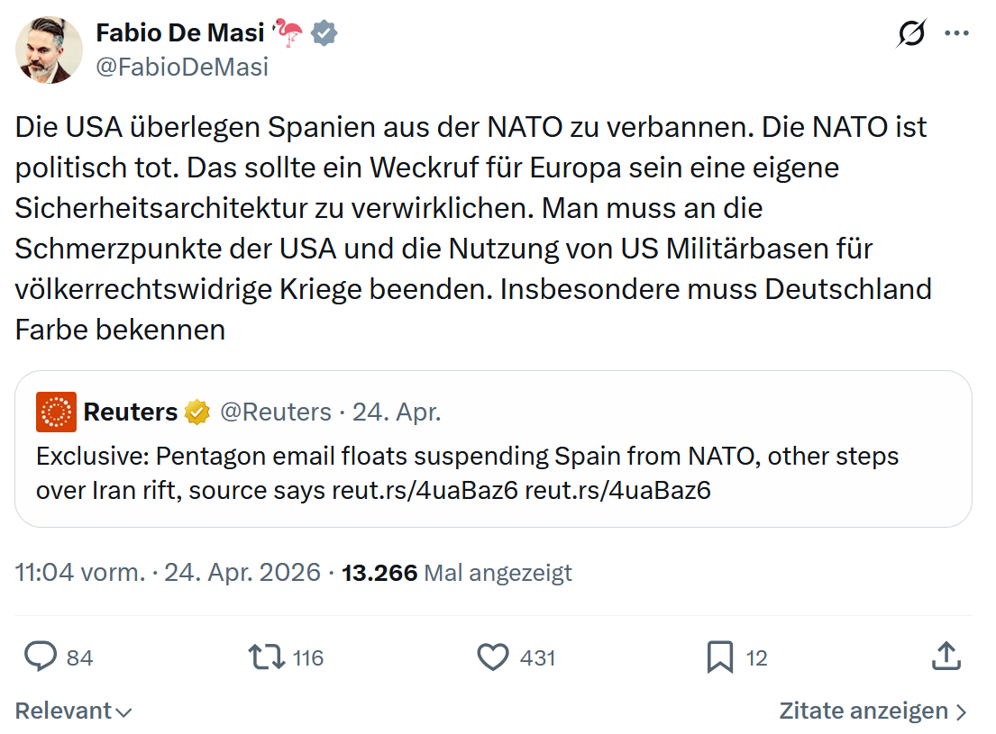 Fabio De Masi: Die USA überlegen Spanien aus der NATO…