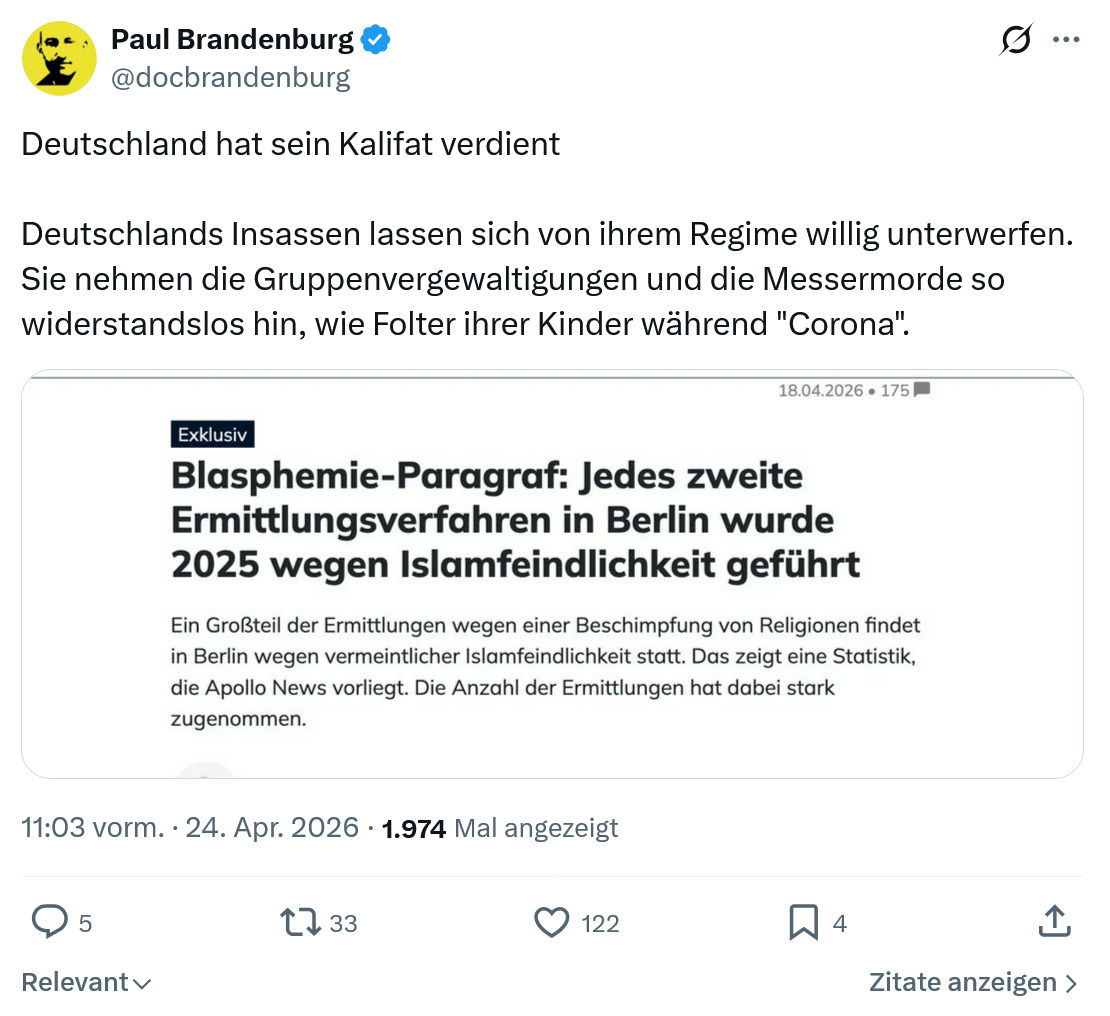 Paul Brandenburg: Deutschland hat sein Kalifat verdient…