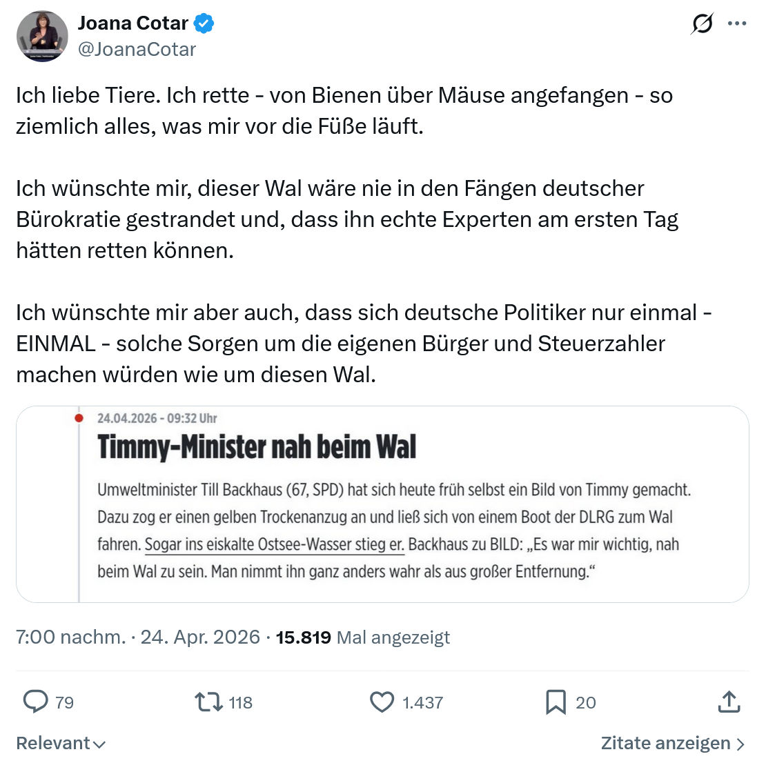 Joana Cotar: Ich liebe Tiere…