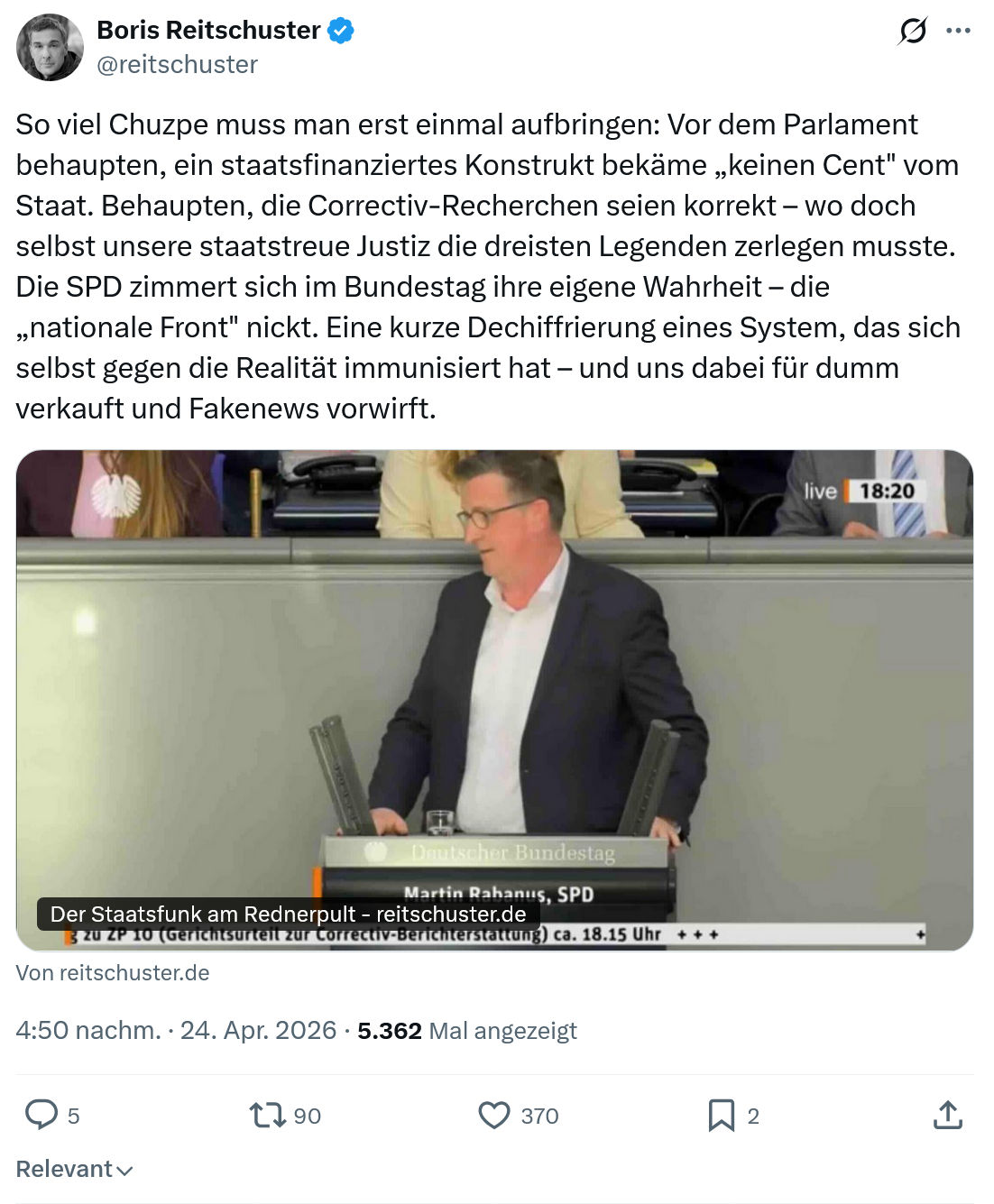 Boris Reitschuster: So viel Chuzpe muss man erst einmal aufbringen…