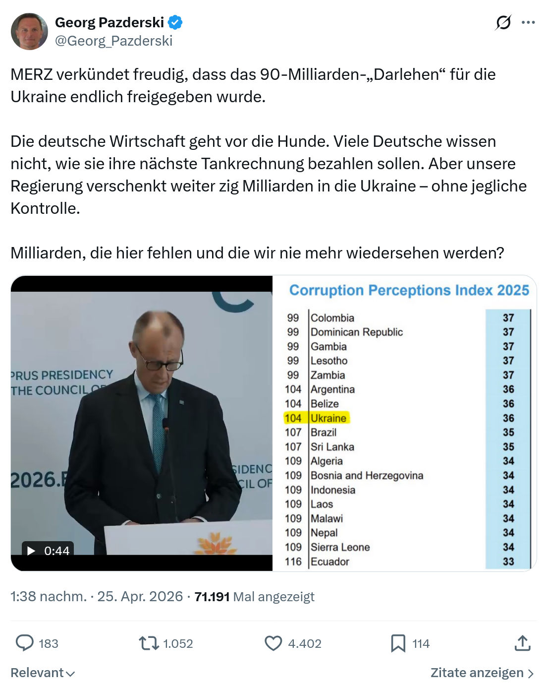 Georg Pazderski: MERZ verkündet freudig…