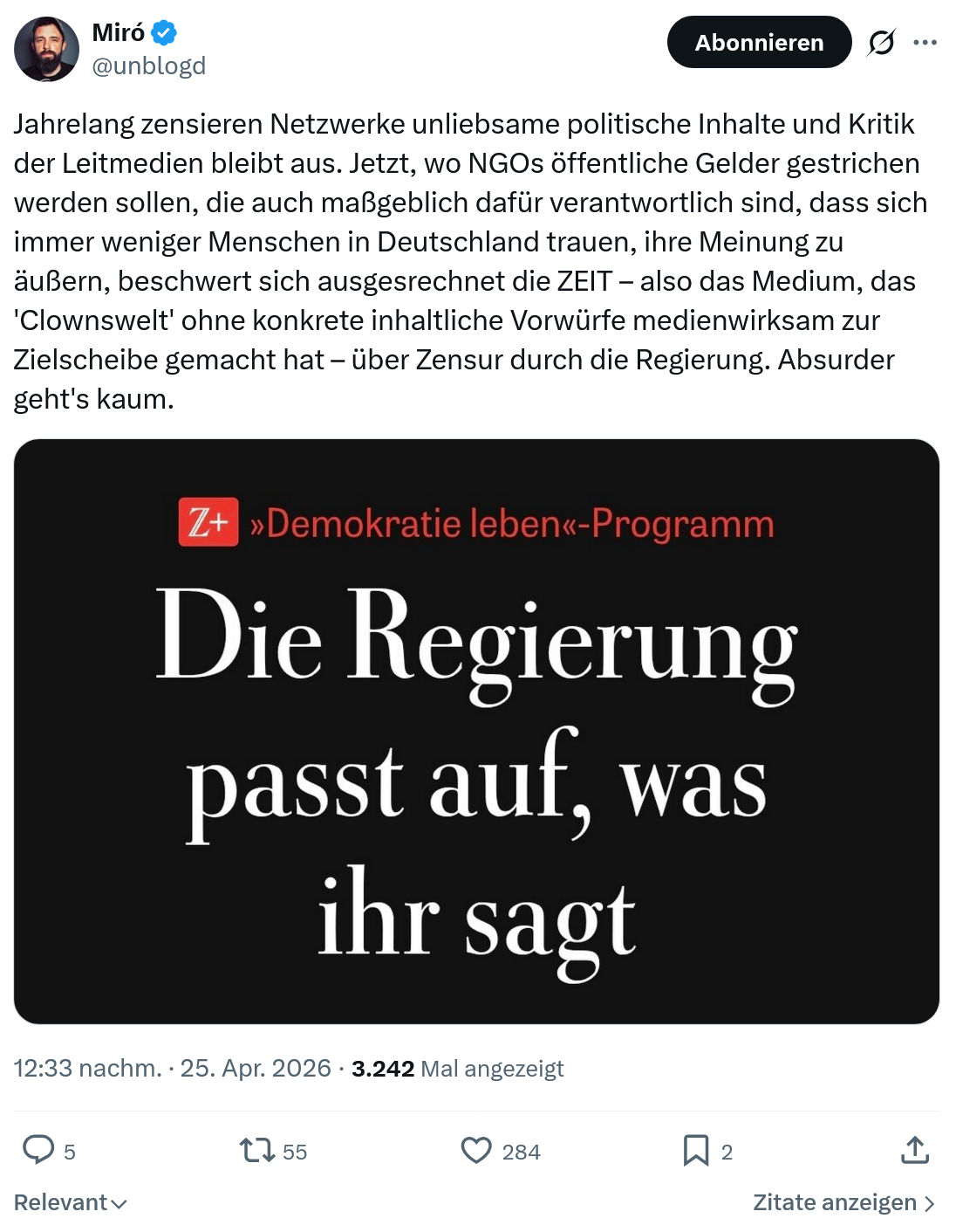 Miro Wolsfeld: Jahrelang zensieren Netzwerke unliebsame politische…