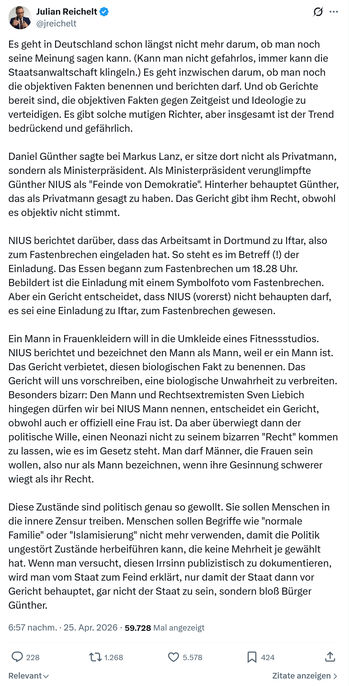 Julian Reichelt: Es geht in Deutschland schon längst…