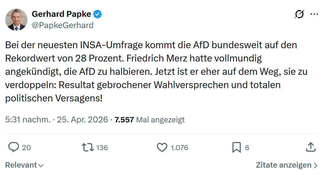 Gerhard Papke: Bei der neuesten INSA-Umfrage…