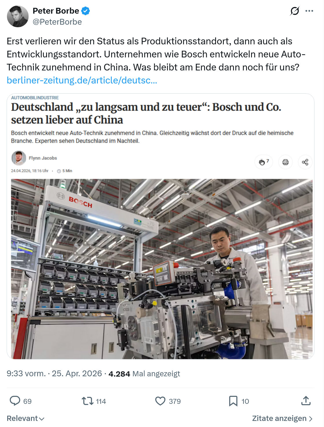 Peter Borbe: Erst verlieren wir den Status als Produktionsstandort…