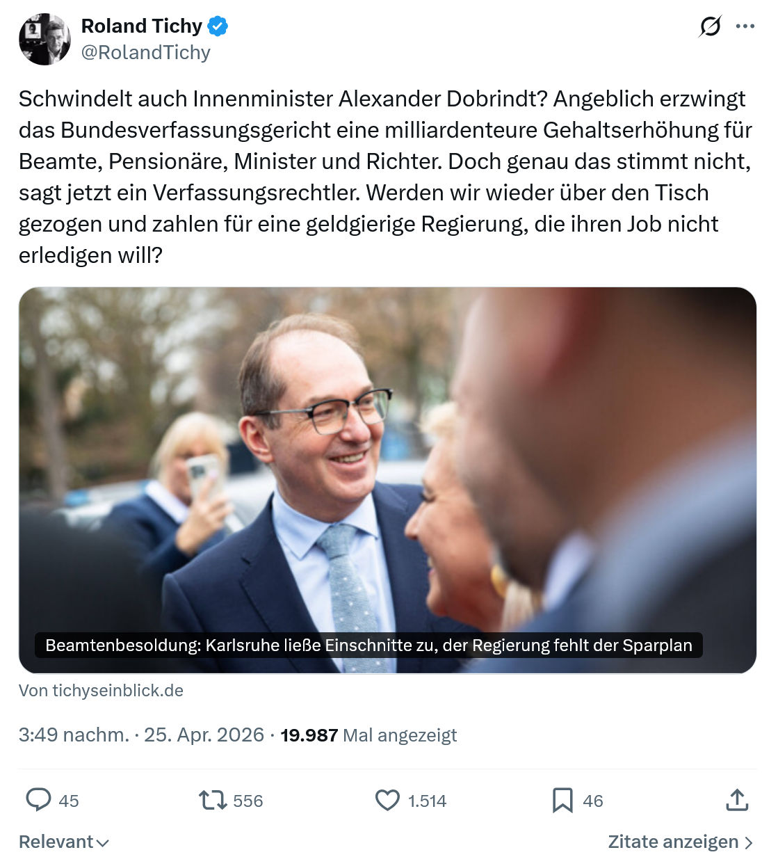 Roland Tichy: Schwindelt auch Innenminister Alexander Dobrindt…