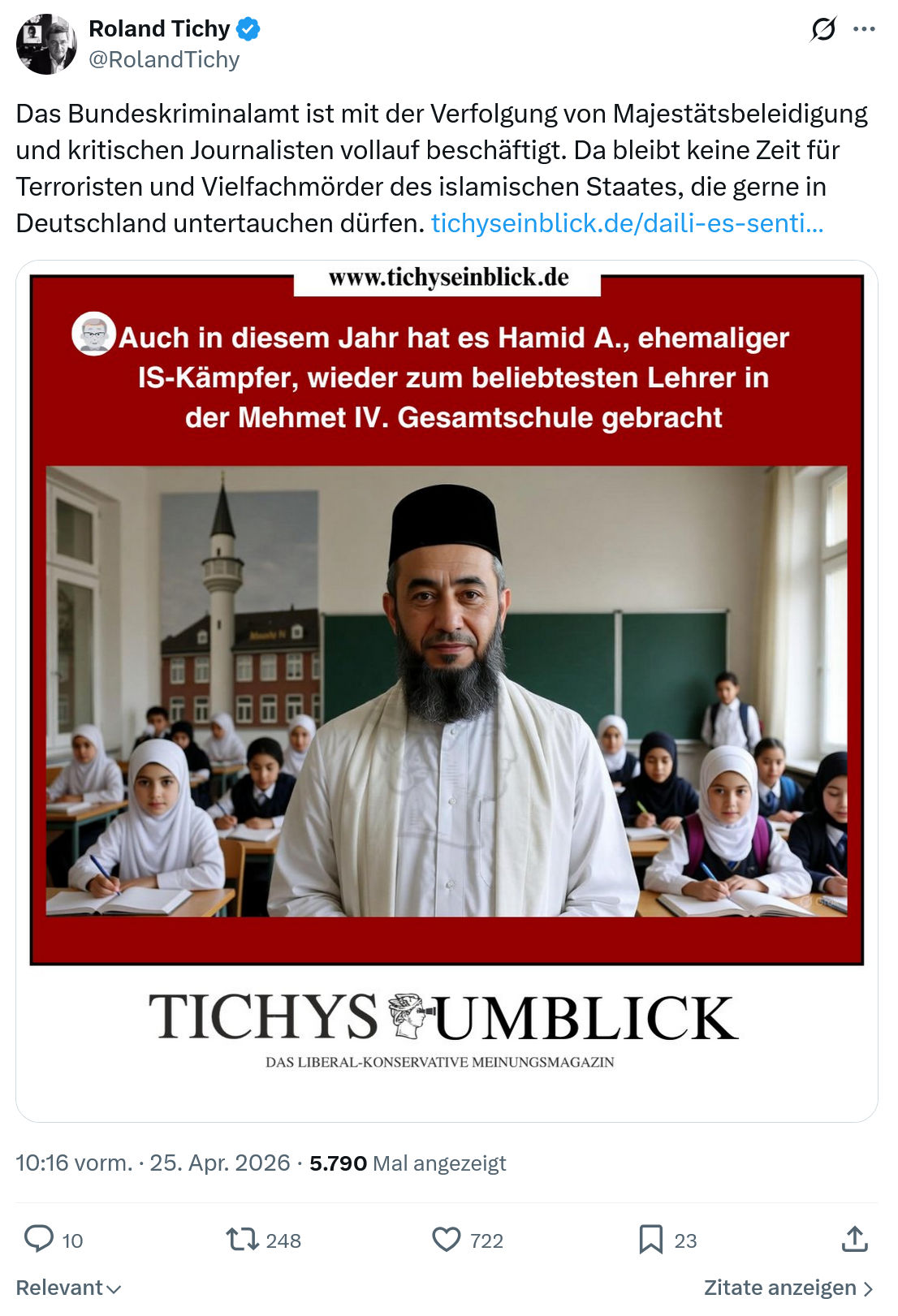 Roland Tichy: Das Bundeskriminalamt ist mit der Verfolgung…