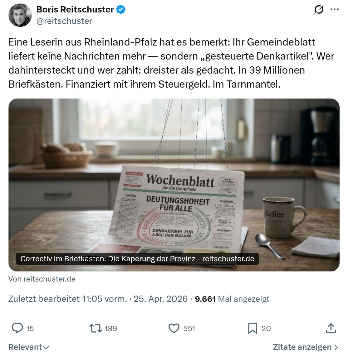 Boris Reitschuster: Eine Leserin aus Rheinland-Pfalz…