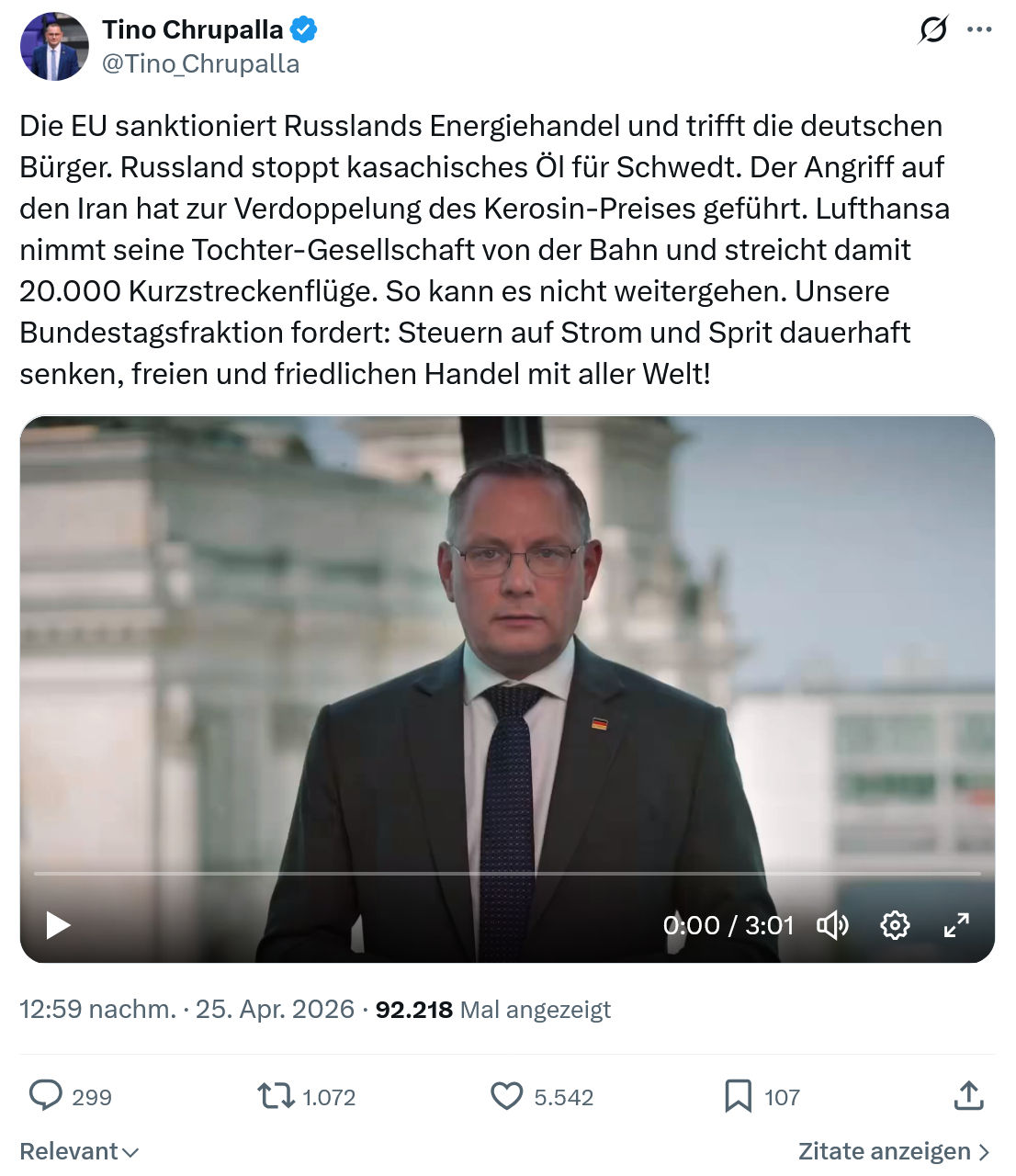 Tino Chrupalla: Die EU sanktioniert Russlands Energiehandel…