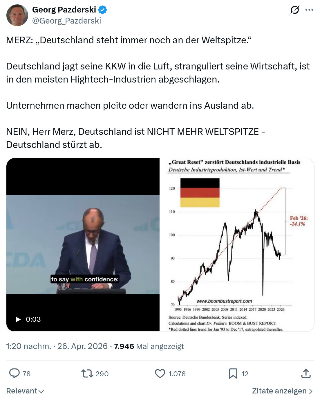 Georg Pazderski: MERZ: „Deutschland steht immer noch an der Weltspitze.“…