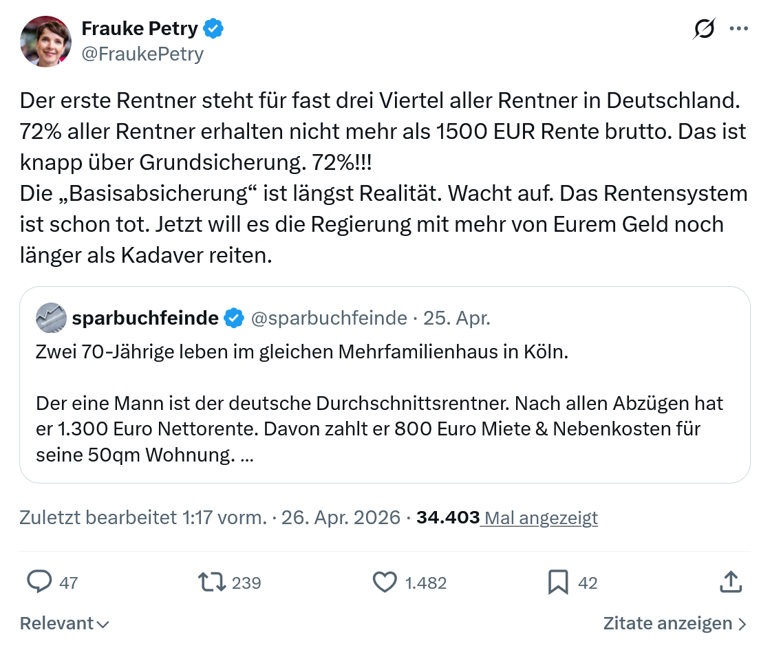Frauke Petry: Der erste Rentner steht für fast drei…
