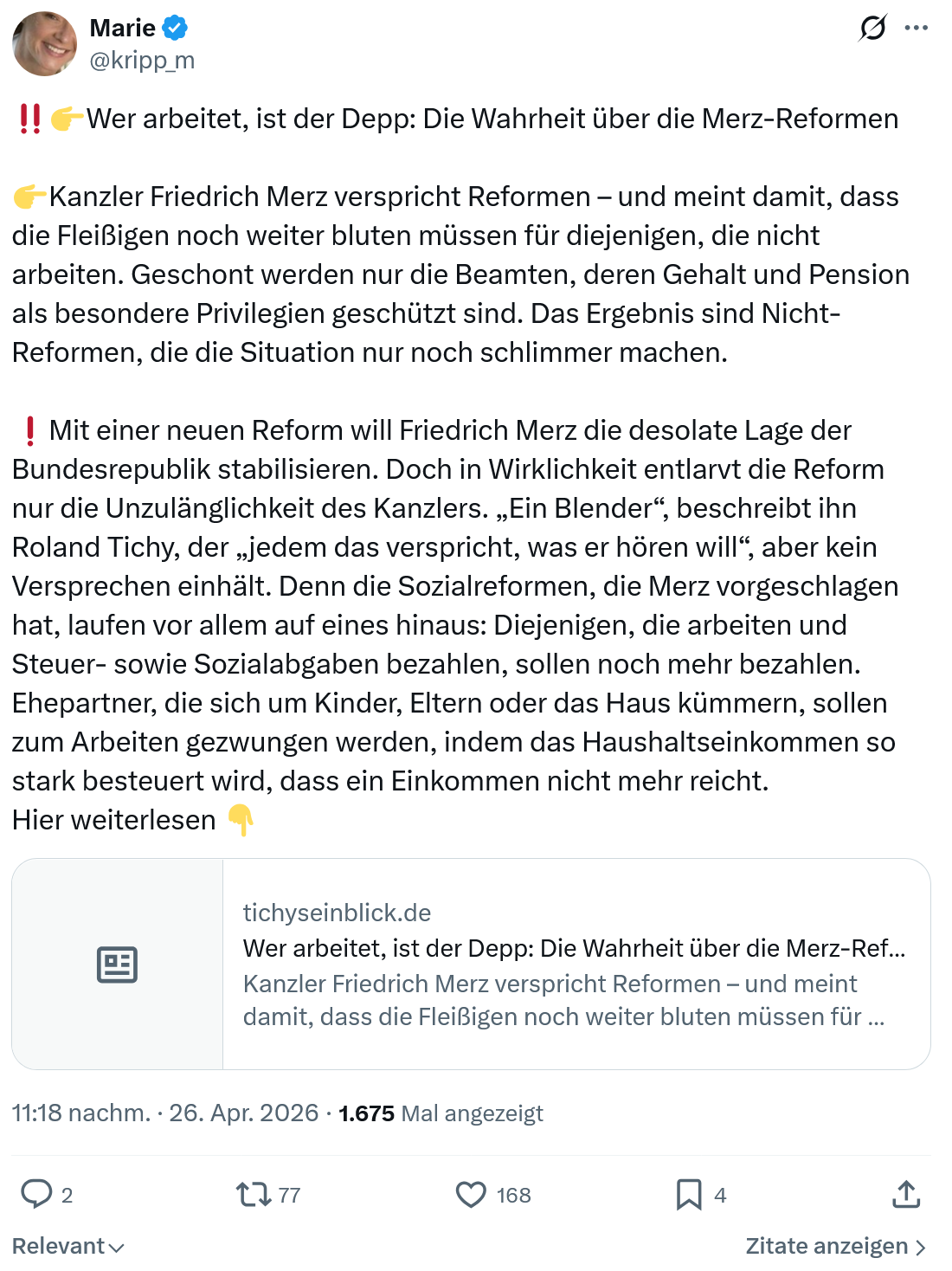 Marie kripp: Wer arbeitet, ist der Depp…
