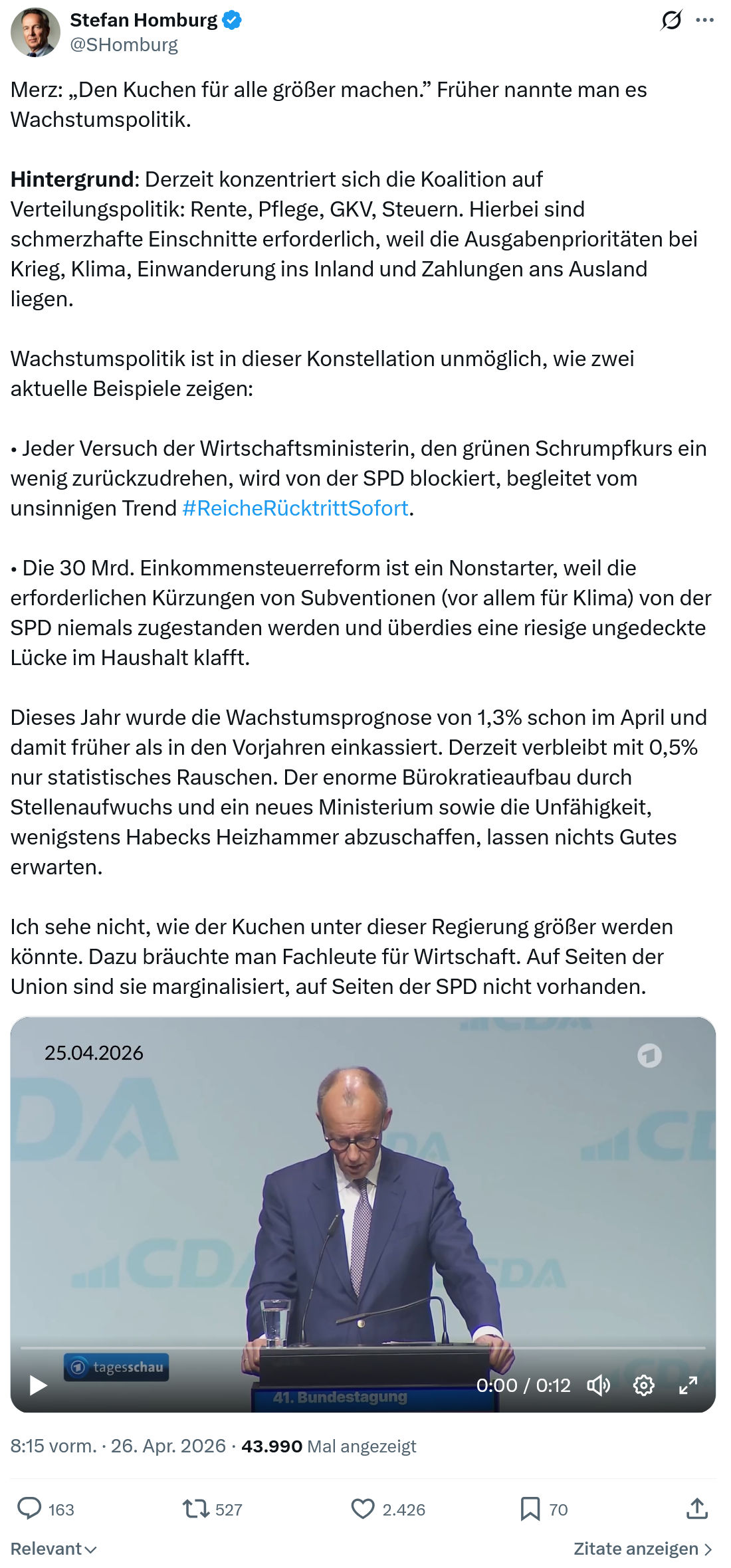 Stefan Homburg: Merz: „Den Kuchen für alle größer machen.”…
